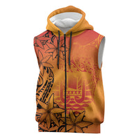 French Polynesia Manta Ray Tattoo Sleeveless Zip Hoodie Tahiti Hahalua Tiare Maori Gradient Style LT14 Orange - Polynesian Pride