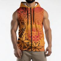 French Polynesia Manta Ray Tattoo Sleeveless Zip Hoodie Tahiti Hahalua Tiare Maori Gradient Style LT14 - Polynesian Pride