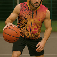 French Polynesia Manta Ray Tattoo Sleeveless Zip Hoodie Tahiti Hahalua Tiare Maori Gradient Style LT14 - Polynesian Pride
