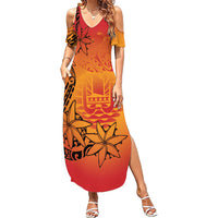 French Polynesia Manta Ray Tattoo Summer Maxi Dress Tahiti Hahalua Tiare Maori Gradient Style