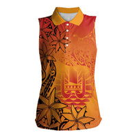 French Polynesia Manta Ray Tattoo Women Sleeveless Polo Shirt Tahiti Hahalua Tiare Maori Gradient Style LT14 Female Orange - Polynesian Pride