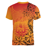 French Polynesia Manta Ray Tattoo Women V-Neck T-Shirt Tahiti Hahalua Tiare Maori Gradient Style LT14 - Polynesian Pride