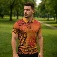 French Polynesia Manta Ray Tattoo Zipper Polo Shirt Tahiti Hahalua Tiare Maori Gradient Style LT14 - Polynesian Pride