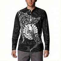 French Polynesia Manta Ray Tattoo Button Sweatshirt Tahiti Hahalua Turtle Shark Black Color