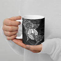French Polynesia Manta Ray Tattoo Ceramic Mug Tahiti Hahalua Turtle Shark Black Color