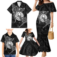 French Polynesia Manta Ray Tattoo Family Matching Mermaid Dress and Hawaiian Shirt Tahiti Hahalua Turtle Shark Black Color LT14 - Polynesian Pride