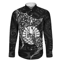French Polynesia Manta Ray Tattoo Family Matching Short Sleeve Bodycon Dress and Hawaiian Shirt Tahiti Hahalua Turtle Shark Black Color LT14 Dad's Shirt - Long Sleeve Black - Polynesian Pride