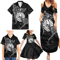 French Polynesia Manta Ray Tattoo Family Matching Summer Maxi Dress and Hawaiian Shirt Tahiti Hahalua Turtle Shark Black Color LT14 - Polynesian Pride