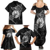 French Polynesia Manta Ray Tattoo Family Matching Summer Maxi Dress and Hawaiian Shirt Tahiti Hahalua Turtle Shark Black Color LT14 - Polynesian Pride