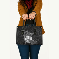 French Polynesia Manta Ray Tattoo Leather Bag Tahiti Hahalua Turtle Shark Black Color