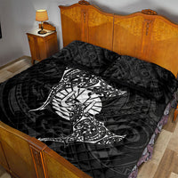 French Polynesia Manta Ray Tattoo Quilt Bed Set Tahiti Hahalua Turtle Shark Black Color
