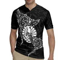 French Polynesia Manta Ray Tattoo Rugby Jersey Tahiti Hahalua Turtle Shark Black Color