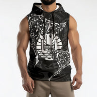 French Polynesia Manta Ray Tattoo Sleeveless Hoodie Tahiti Hahalua Turtle Shark Black Color LT14 - Polynesian Pride