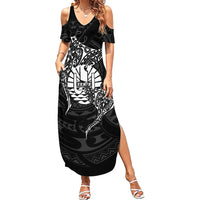 French Polynesia Manta Ray Tattoo Summer Maxi Dress Tahiti Hahalua Turtle Shark Black Color