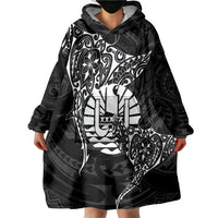 French Polynesia Manta Ray Tattoo Wearable Blanket Hoodie Tahiti Hahalua Turtle Shark Black Color LT14 - Polynesian Pride
