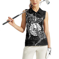 French Polynesia Manta Ray Tattoo Women Sleeveless Polo Shirt Tahiti Hahalua Turtle Shark Black Color LT14 - Polynesian Pride