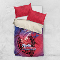 Guam Blue Marlin Fishing Bedding Set Guahan Fish Hook Tattoo LT14 US Twin 172cm x 218cm Blue - Polynesian Pride
