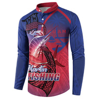 Guam Blue Marlin Fishing Button Sweatshirt Guahan Fish Hook Tattoo LT14 - Polynesian Pride