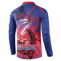 Guam Blue Marlin Fishing Button Sweatshirt Guahan Fish Hook Tattoo LT14 - Polynesian Pride