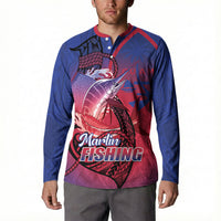 Guam Blue Marlin Fishing Button Sweatshirt Guahan Fish Hook Tattoo LT14 - Polynesian Pride