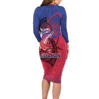 Guam Blue Marlin Fishing Family Matching Long Sleeve Bodycon Dress and Hawaiian Shirt Guahan Fish Hook Tattoo LT14 - Polynesian Pride