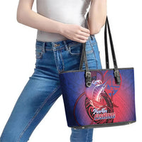 Guam Blue Marlin Fishing Leather Tote Bag Guahan Fish Hook Tattoo