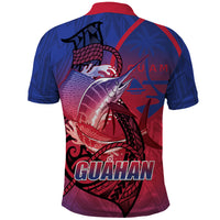 Guam Blue Marlin Fishing Polo Shirt Guahan Fish Hook Tattoo