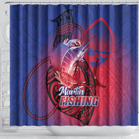 Guam Blue Marlin Fishing Shower Curtain Guahan Fish Hook Tattoo
