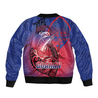 Guam Blue Marlin Fishing Sleeve Zip Bomber Jacket Guahan Fish Hook Tattoo