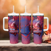 Guam Blue Marlin Fishing Tumbler With Handle Guahan Fish Hook Tattoo