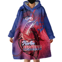 Guam Blue Marlin Fishing Wearable Blanket Hoodie Guahan Fish Hook Tattoo