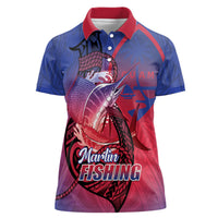 Guam Blue Marlin Fishing Women Polo Shirt Guahan Fish Hook Tattoo LT14 Female Blue - Polynesian Pride