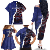 Personalized Hawaii Statehood Day Family Matching Off The Shoulder Long Sleeve Dress and Hawaiian Shirt 66th Anniversary - Polynesian Pride