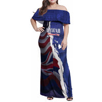 Personalized Hawaii Statehood Day Family Matching Off Shoulder Maxi Dress and Hawaiian Shirt 66th Anniversary LT14 Mom's Dress Blue - Polynesian Pride