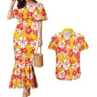 Yellow Hawaii Hibiscus Couples Matching Mermaid Dress and Hawaiian Shirt Tropical Flowers Seamless Pattern LT14 Yellow - Polynesian Pride