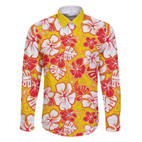 Yellow Hawaii Hibiscus Family Matching Off The Shoulder Long Sleeve Dress and Hawaiian Shirt Tropical Flowers Seamless Pattern LT14 Dad's Shirt - Long Sleeve Yellow - Polynesian Pride