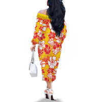 Yellow Hawaii Hibiscus Family Matching Off The Shoulder Long Sleeve Dress and Hawaiian Shirt Tropical Flowers Seamless Pattern LT14 - Polynesian Pride