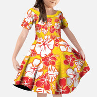 Yellow Hawaii Hibiscus Family Matching Off Shoulder Maxi Dress and Hawaiian Shirt Tropical Flowers Seamless Pattern LT14 Daughter's Dress Yellow - Polynesian Pride