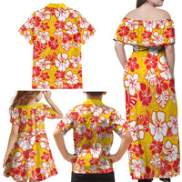 Yellow Hawaii Hibiscus Family Matching Off Shoulder Maxi Dress and Hawaiian Shirt Tropical Flowers Seamless Pattern LT14 - Polynesian Pride