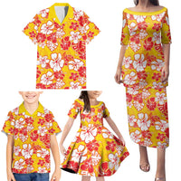 Yellow Hawaii Hibiscus Family Matching Puletasi and Hawaiian Shirt Tropical Flowers Seamless Pattern LT14 - Polynesian Pride