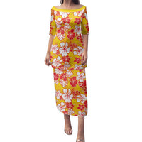 Yellow Hawaii Hibiscus Family Matching Puletasi and Hawaiian Shirt Tropical Flowers Seamless Pattern LT14 Mom's Dress Yellow - Polynesian Pride