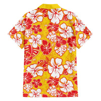 Yellow Hawaii Hibiscus Family Matching Short Sleeve Bodycon Dress and Hawaiian Shirt Tropical Flowers Seamless Pattern LT14 - Polynesian Pride