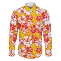 Yellow Hawaii Hibiscus Family Matching Summer Maxi Dress and Hawaiian Shirt Tropical Flowers Seamless Pattern LT14 Dad's Shirt - Long Sleeve Yellow - Polynesian Pride