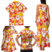 Yellow Hawaii Hibiscus Family Matching Tank Maxi Dress and Hawaiian Shirt Tropical Flowers Seamless Pattern LT14 - Polynesian Pride