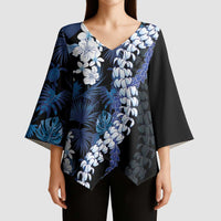 Polu Aloha Hawaii Lei Kimono Sleeve Blouse Tropical Flowers Elegant Vibe - Polynesian Pride