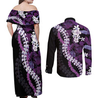 Poni Aloha Hawaii Lei Couples Matching Off Shoulder Maxi Dress and Long Sleeve Button Shirt Tropical Flowers Elegant Vibe LT14 - Polynesian Pride