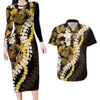 Kula Aloha Hawaii Lei Couples Matching Long Sleeve Bodycon Dress and Hawaiian Shirt Tropical Flowers Elegant Vibe LT14 Gold - Polynesian Pride