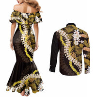 Kula Aloha Hawaii Lei Couples Matching Mermaid Dress and Long Sleeve Button Shirt Tropical Flowers Elegant Vibe LT14 - Polynesian Pride