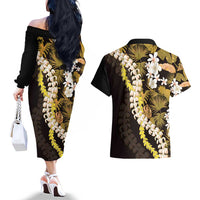 Kula Aloha Hawaii Lei Couples Matching Off The Shoulder Long Sleeve Dress and Hawaiian Shirt Tropical Flowers Elegant Vibe LT14 - Polynesian Pride