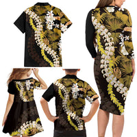 Kula Aloha Hawaii Lei Family Matching Long Sleeve Bodycon Dress and Hawaiian Shirt Tropical Flowers Elegant Vibe LT14 - Polynesian Pride